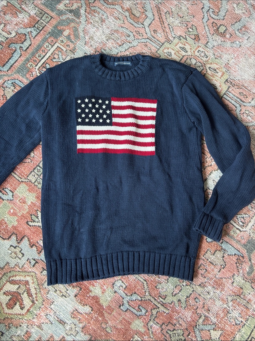 BRANDY MELVILLE Navy Flag Knit Crewneck Sweater